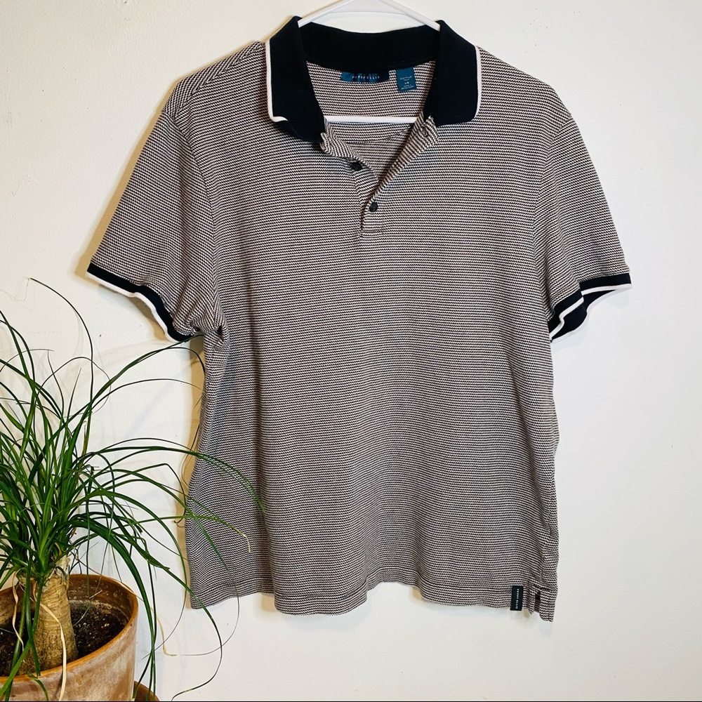 Perry Ellis Polo Light Brown White Black Collar Pattern Large Lightly Worn